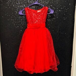 Girls Red Sequin Tulle Party Dress